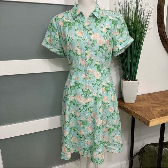 Hill House Linen Laura Floral Dress Blue Green Sz Small Cottagecore Feminine EUC - Picture 4 of 9